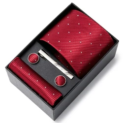 2023 New Style Wedding Gift Tie Pocket Squares Set Necktie Box Men Solid Black Suit Accessories Fit Wedding