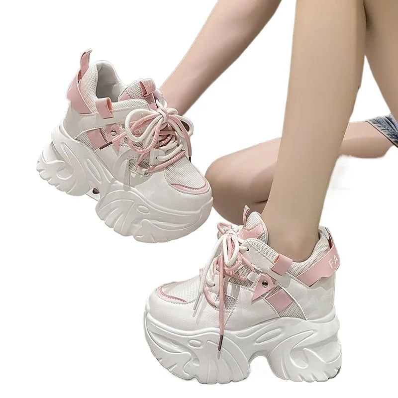 Fashion New Spring Women Chunky Sneakers Casual Shoes 10CM Wedge Heels Platform Shoes Chaussures Femme Sports Dad Shoes Autumn