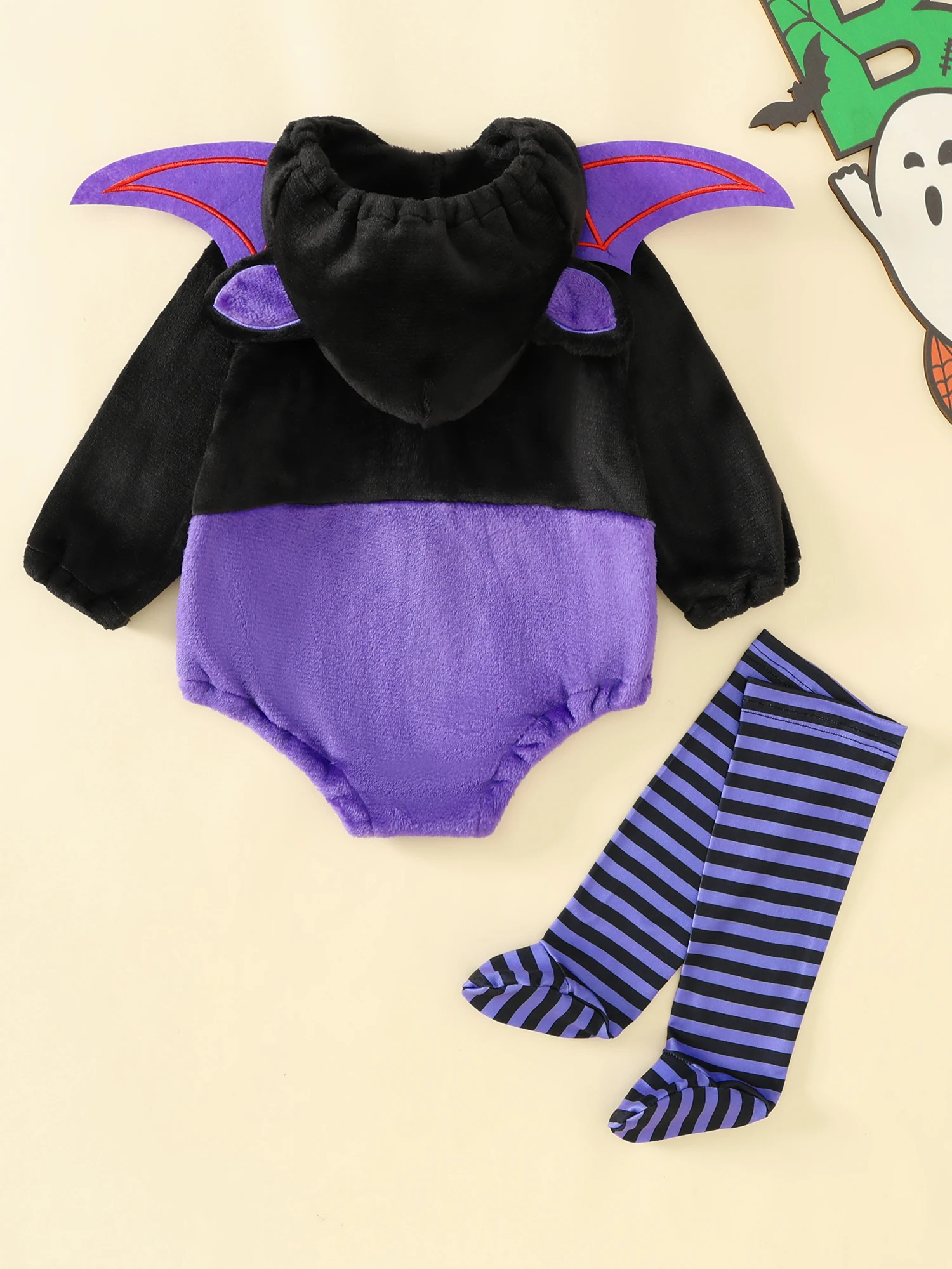 

Toddler Pumpkin Costume Long Sleeve 3D Hat Hooded Jumpsuit and Polka Dot Socks Set Halloween Outfit for Kids