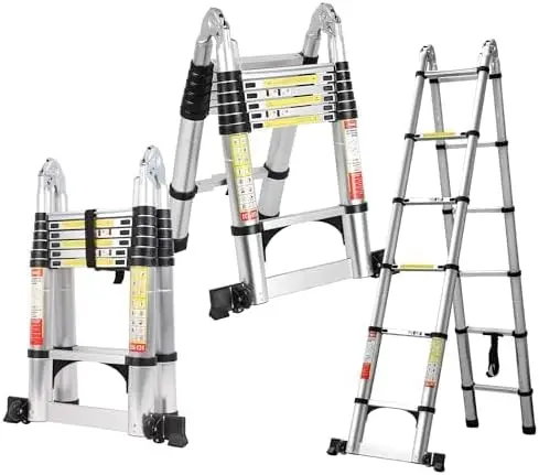 

Wheels, Retractable Ladder A Frame, 330lbs Capacity Collapsible Ladder, A Frame Expandable Telescopic Ladder for Home, Outdoor