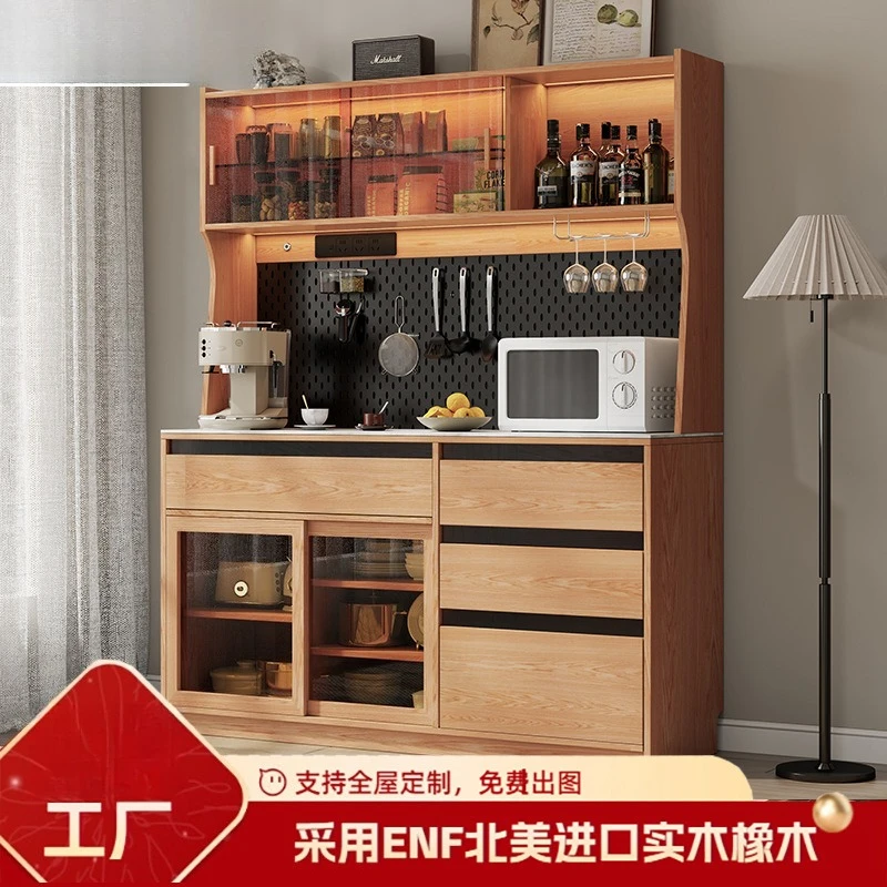 All solid wood oak dining side cabinet integrated against the wall Small apartment household kitchen locker