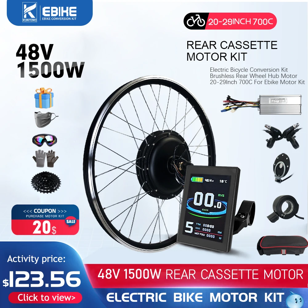 Ebike Conversion Kit 48V 1500W Rear Cassette Motor Kit 20-29'' 700C Rear Bike Wheel Brushless No-gear Motor For Electric Bicycle