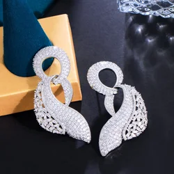 CWWZircons Symmetrical Round Dangly Cubic Zirconia Luxurious Statament Long Big Earrings for Women Wedding Party Event CZ526