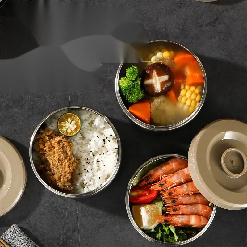 Large Capacity Stainless Steel Portable Lunch Box Three-Layer Vacuum Insulation Microwaveable Student Bento Work Occasion