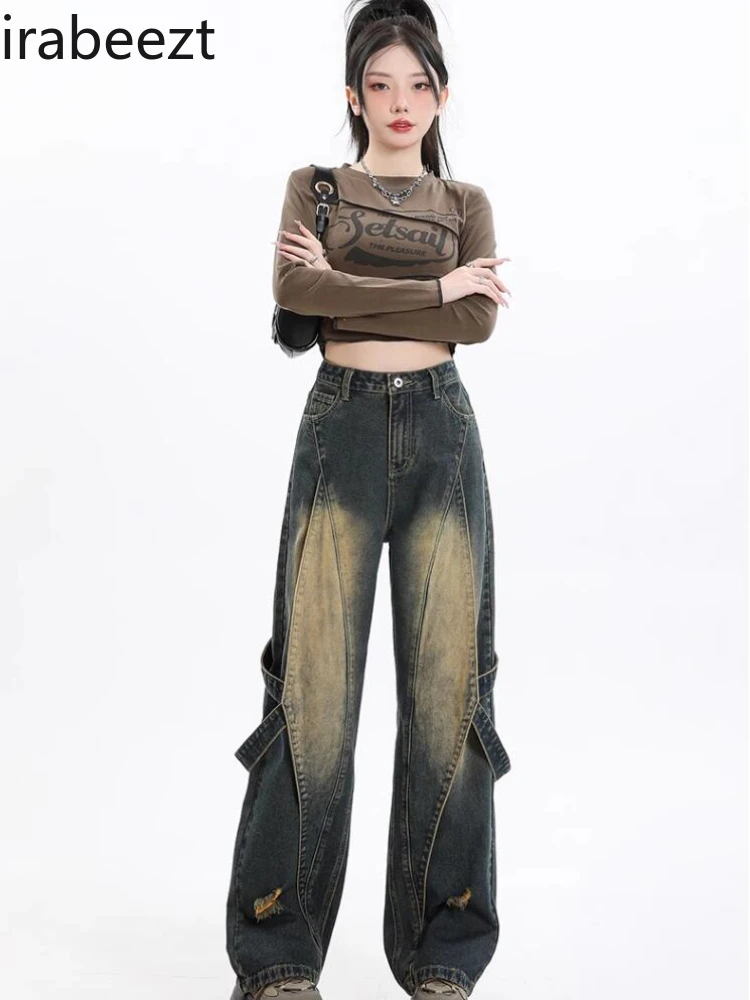 American Retro Narrow Version of Wide-leg Jeans for Men and Women The Same 2024 New Loose and Thin Pants Lengthened