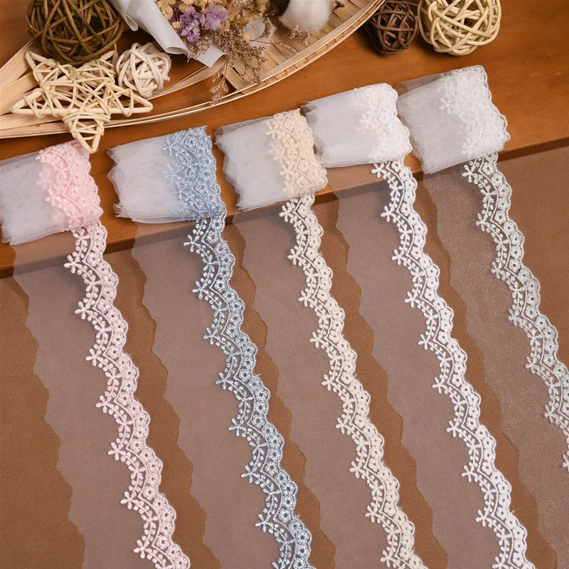 1 Meter Single Side Wavy Embroidery Lace Children\'s Clothing Huancai Mesh Yarn Color Line Embroidery Border Lace Trim