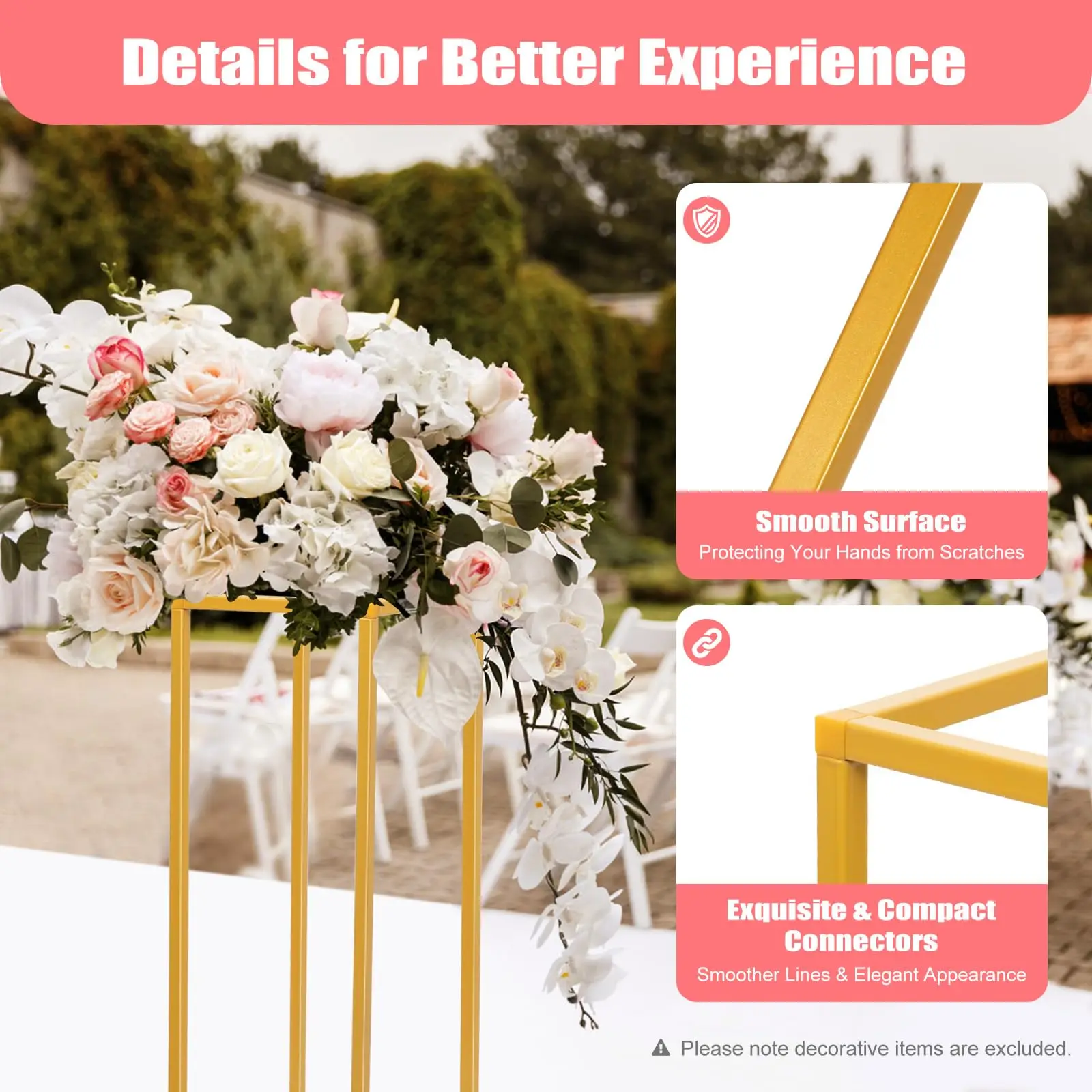 71Portafiori per matrimonio in oro, Portafiori con colonna in metallo, Vaso di fiori geometrico alto per la decorazione di nozze per feste in casa, Mais