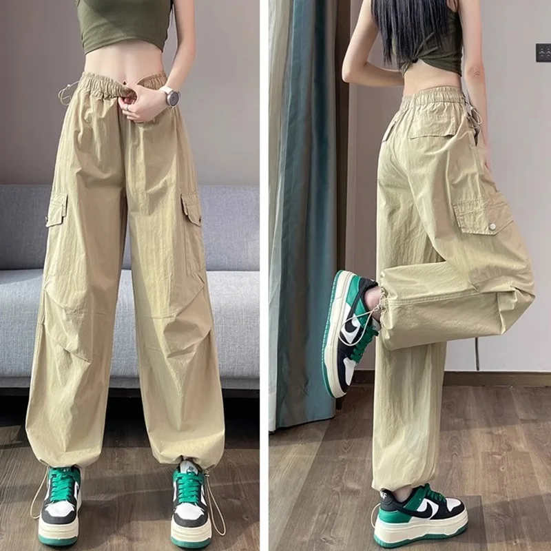 Autumn Women Korean Version Baggy High Waisted Cargo Pants Lady Concise Oversized Leisure Daily Wide Leg Straight Leg Trousers