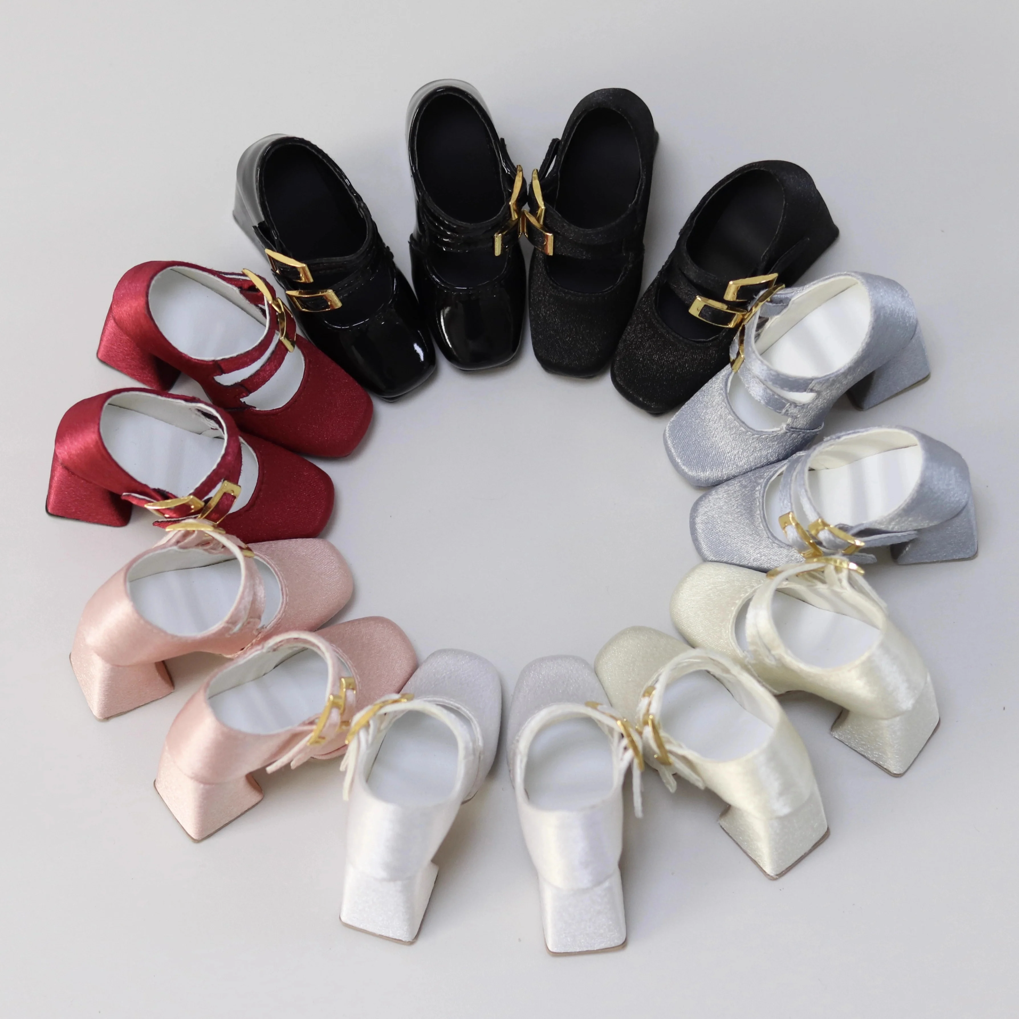 

Обувь для кукол BJD DD/SDGR 1/3 AS: Элегантные туфли на толстом высоком каблуке из натурального шелка, красные и черные, с двойной пряжкой, квадратный носок, аксессуары для кукол