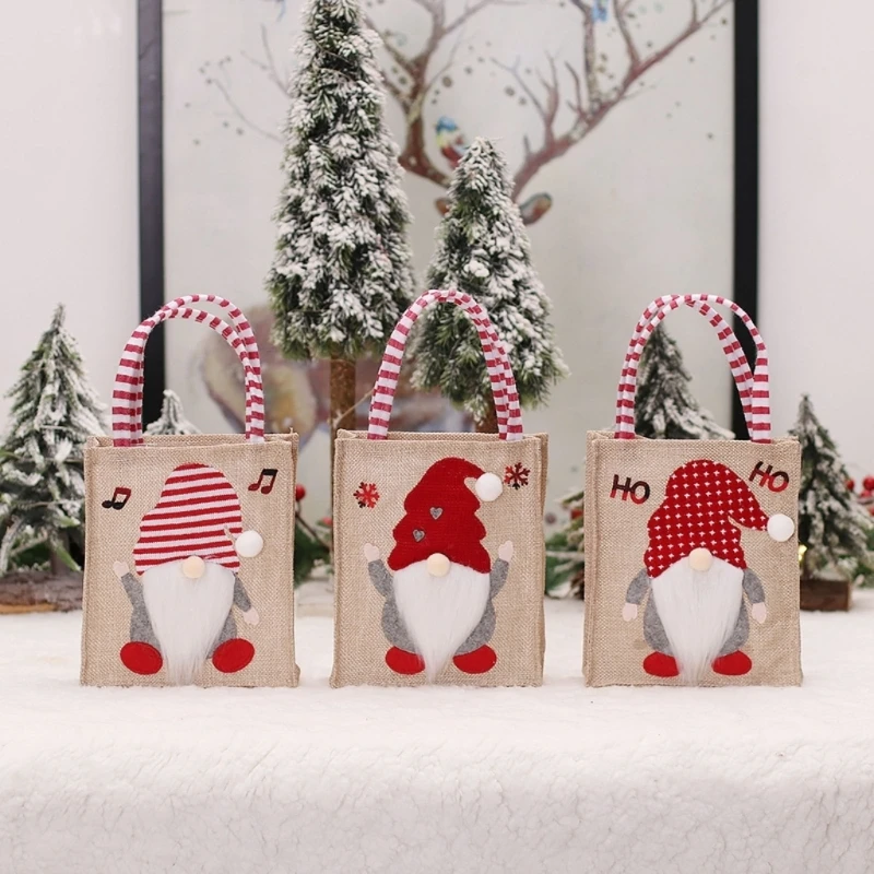 15Pcs Christmas Gift Bags With Handle Festival Burlap Bags Gnomes Linen Bags for Wedding Party Grocery,Gift Dropshipping