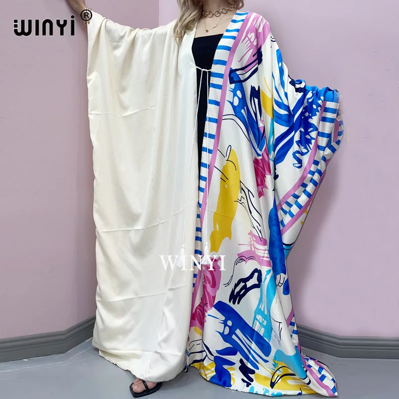 

WINYI summer dress 2021 Women KIMONO Cardigan stitch robe Cocktail sexcy Boho Maxi African Holiday Batwing Sleeve Silk Robe