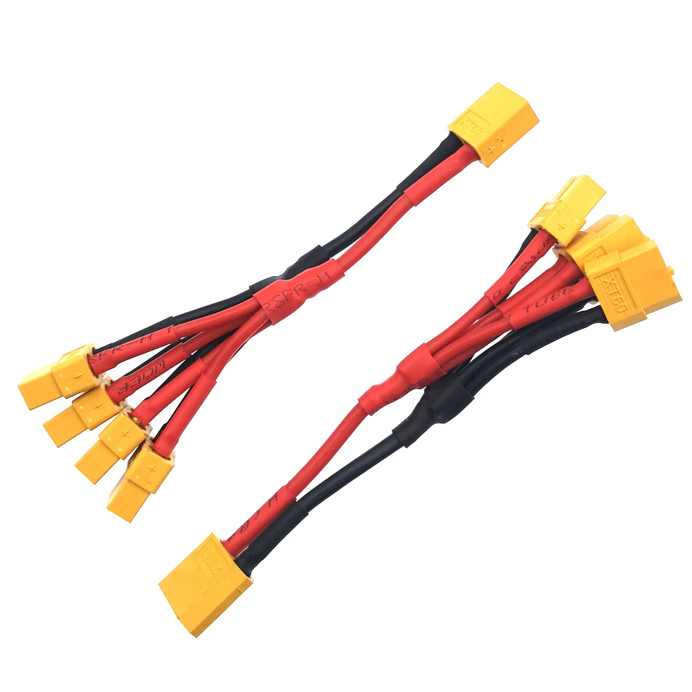 XT60 Parallel Battery Connector 1 Male to 4 Female Cable Dual Extension Y Splitter Silicone Wire for Increase battery capacity