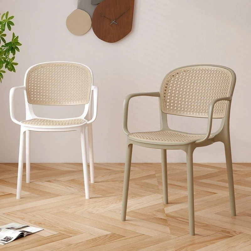 Rattan plastic household stacked outdoor leisure backrest armrest hollow chair