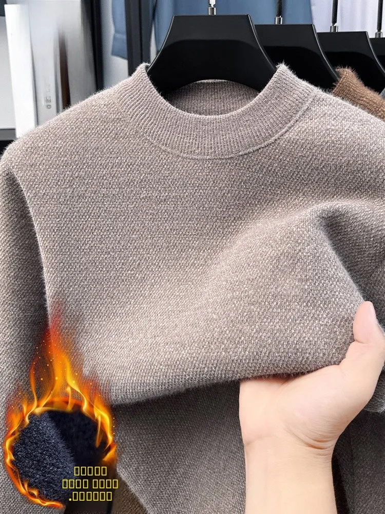 

Rn Men's Fce Lined Thiened Warm Knitwear round Ne Casual Sweater Autumn Winter New Arrival Inner And Outer Wear