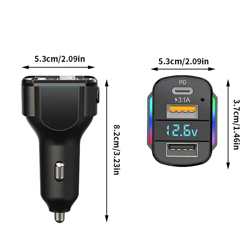 1pc 3-in-1 Spring 65W Quick-charge Car Charger With PD Dual USB Ports Multifunctional Car Charging Head With Cable DC12V-24V