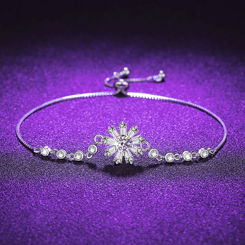 

S925 Silver White Gold Plated 0.5CT D Color Moissanite Sparkling Frost Flower Bracelet for Women, Exquisite Jewelry.