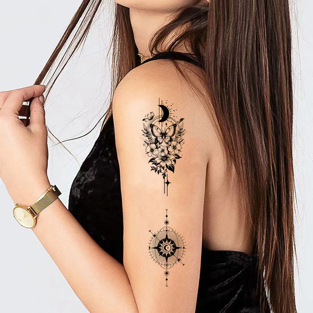30pcs Black Small Temporary Tattoo Stickers for Men Women Waterproof Butterfly Flower Moon Fake Tattoo Stickers for Hand Body view 3