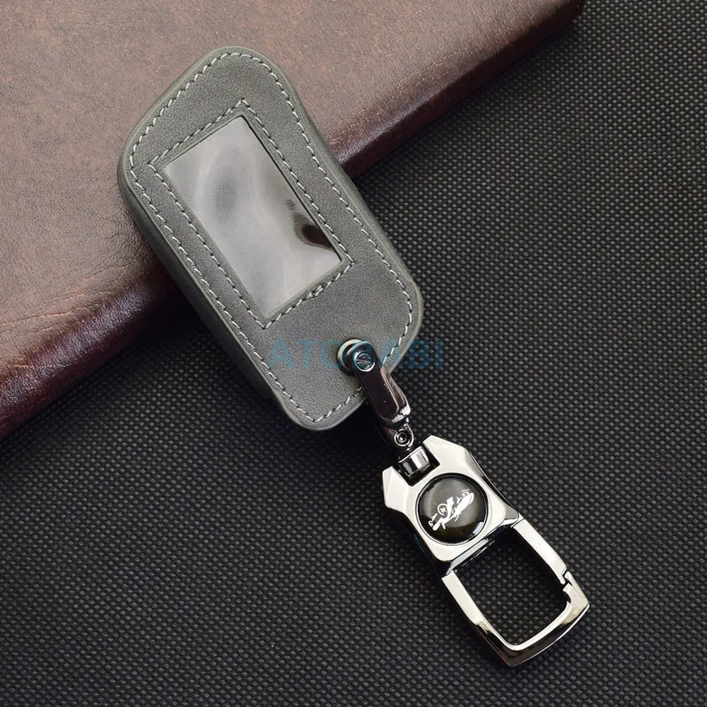 Grau Leder Auto Schlüssel Abdeckung Tasche Für Starline A63 A93 A36 A39 A66 A96 Zwei Weg Auto Alarm System LCD Fernbedienung Fob Shell Fall Schutz – Detail 7