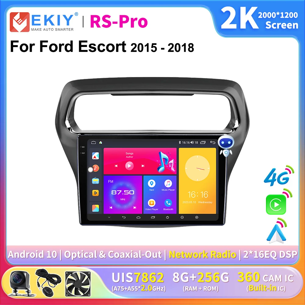 

EKIY 2K Screen CarPlay Radio For Ford Escort 2015-2018 Android Auto 4G Car Multimedia Player Stereo GPS 2Din Navigation Ai Voice