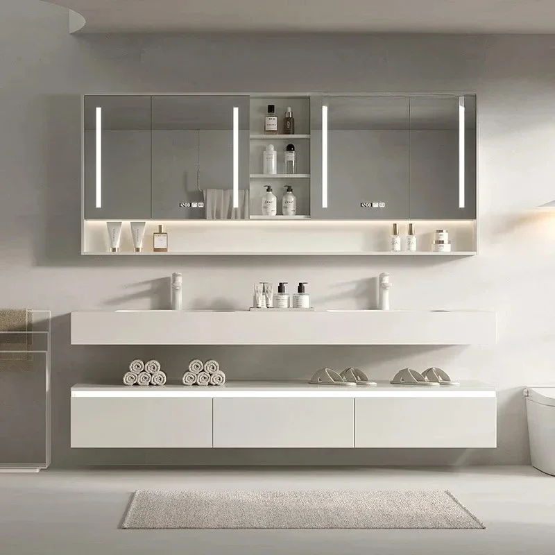 

Rock slab hot bending integrated basin stainless steel bathroom cabinet combined bathroom face washbasin advanced sense