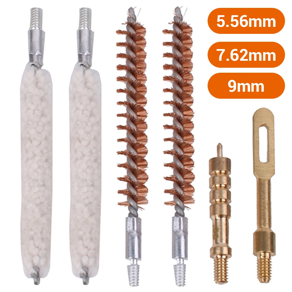 6 Pcs/Set Gun Cleaning Rod Brush Head Kit .30cal 7.62mm .22cal 5.56mm .35cal 9mm Rifle Pistol Cleaning Tool Hunting Accessories