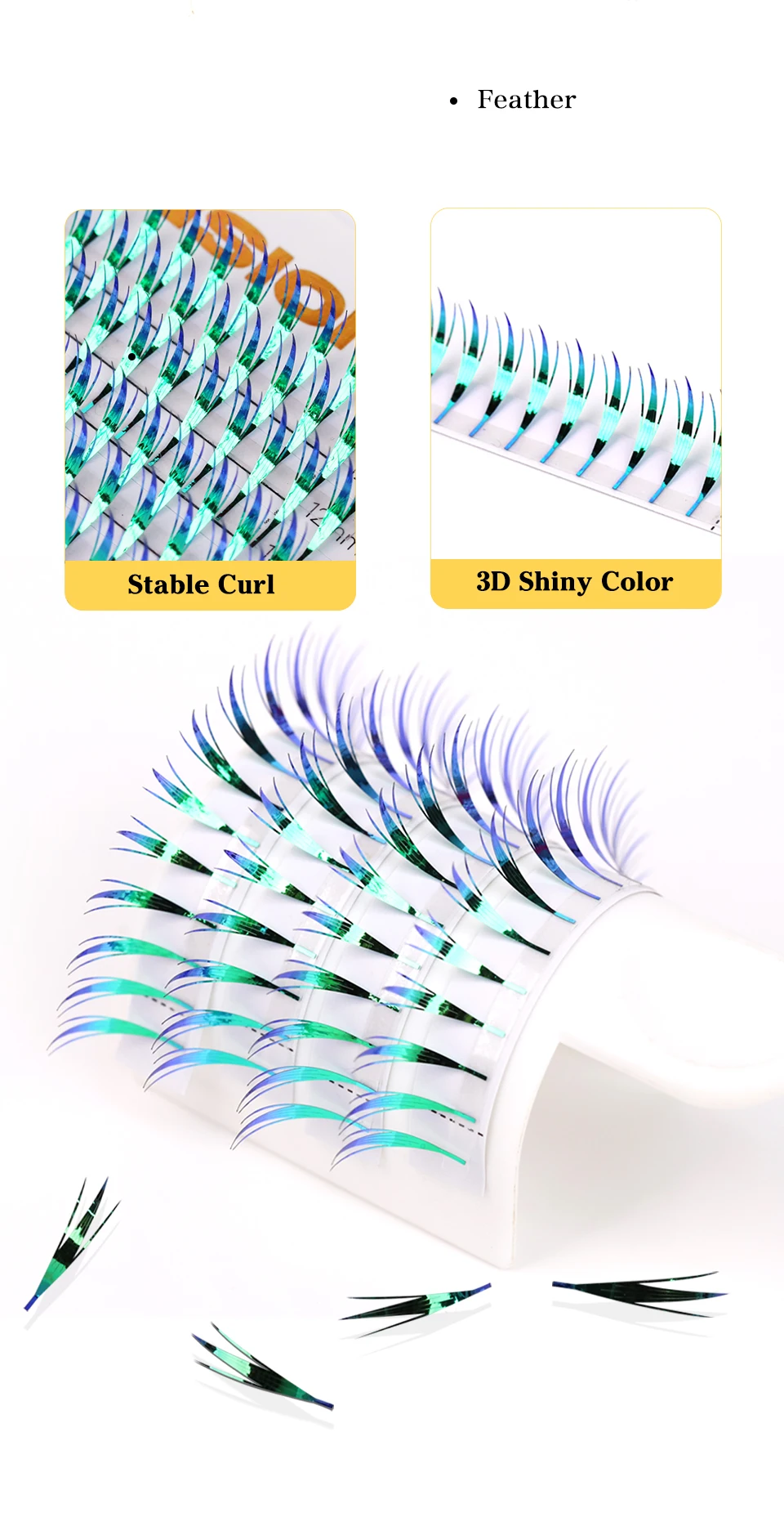 Neue Tinsel Vorgefertigte Fächer-Wimpernverlängerungen Holographische Anime Tower Tips Pro Made Wimpern Comic Feather Super Weiche Falsche Wimpern – Detail 4