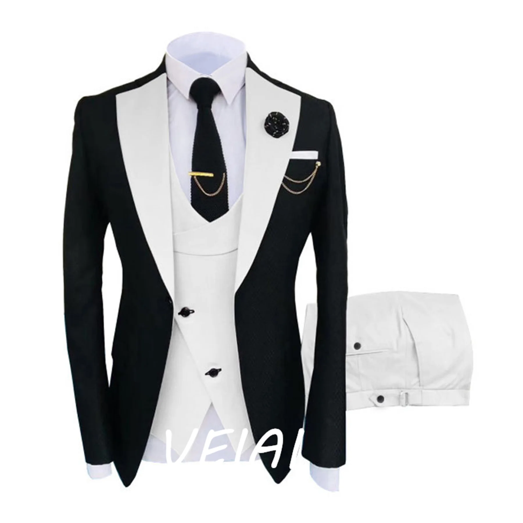 

New Men's Suit Three-piece Korean Version Slim-fit Model Business Banquet Hosting Clothing Groomsman Dress Groom Wedding Dress