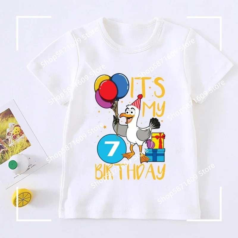 Big rooster picture birthday gift printed children's T-shirt balloon number boy and girl short sleeved T-shirt