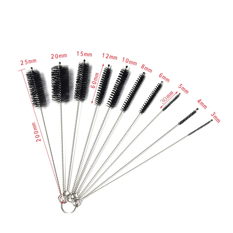 Bottle Clean Brush 10pcs Set Stainless Steel Soft Hair Brush Pipette Straws Brush Multipurpose Household Cleaning Tools