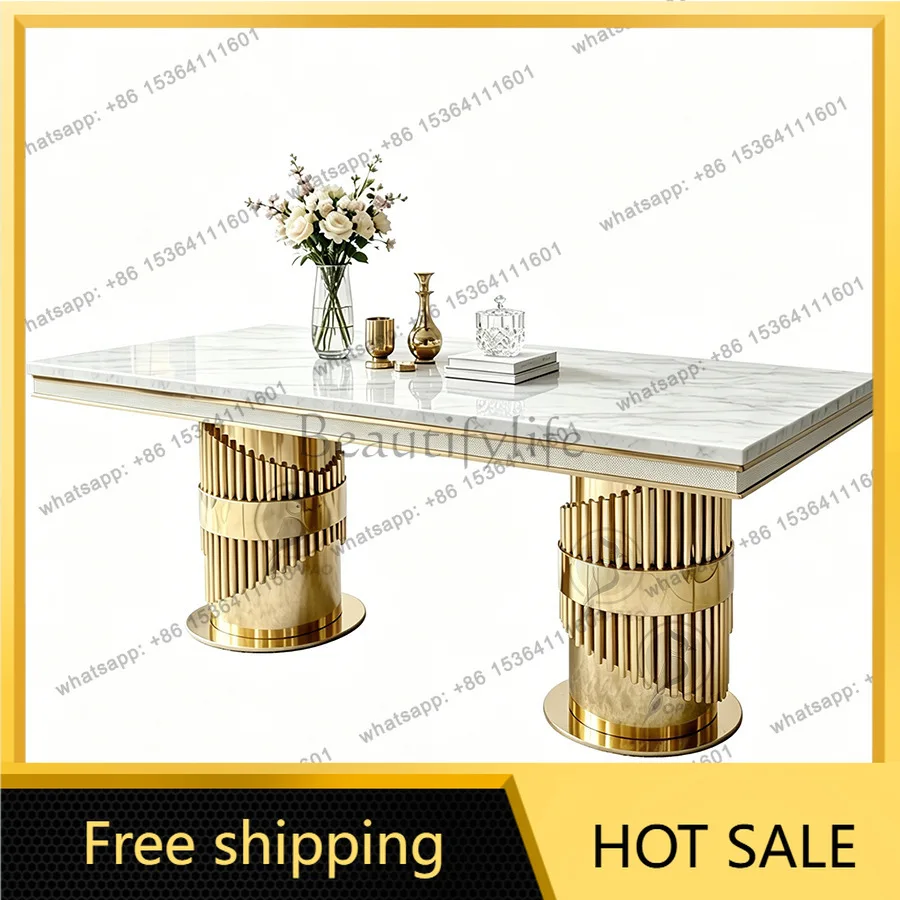 LS Italian light luxury stainless steel dining table rectangular marble home custom furniture