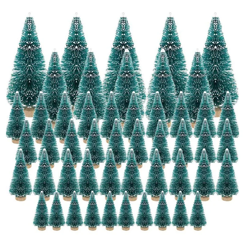 Árbol de Navidad Artificial en miniatura, pequeño, nieve, escarcha, pino, manualidades de decoración de fiesta DIY, 50 piezas