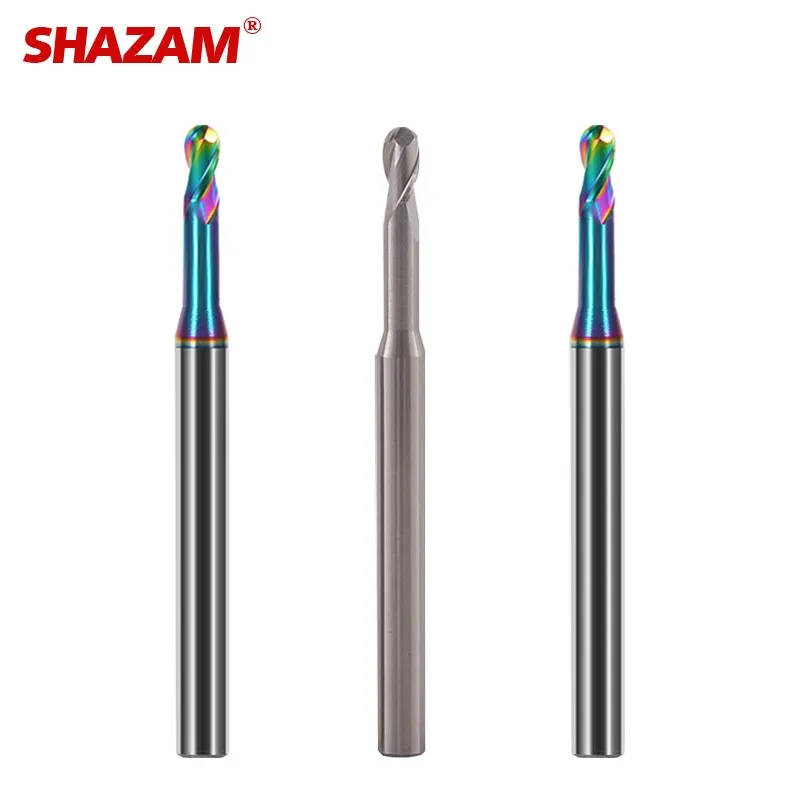 SHAZAM Tungsten Steel Carbide HRC55/60 2-Flute Ball End Mill For Aluminum CNC Mechanical Processing Deep Groove Milling Cutter