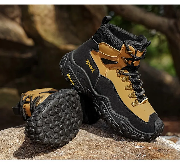 Herren-Outdoor-High-Top-Stiefel mit Dicken Sohlen, Hervorragender Griffigkeit, Besonders Geeignet für Bergsteigen und Wandern | Freizeitstiefel | Bergsteigerausrüstung und Campingausrüstung – Detail 19