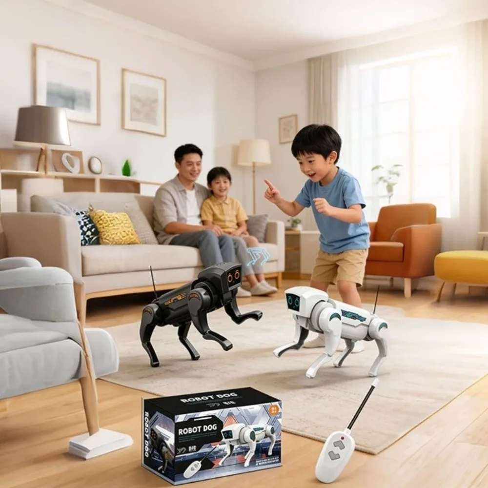 Electric RC Robot Dog Toy Mechanical Design Black White Sound-activated Robot Science Teaching Remote Control Toy