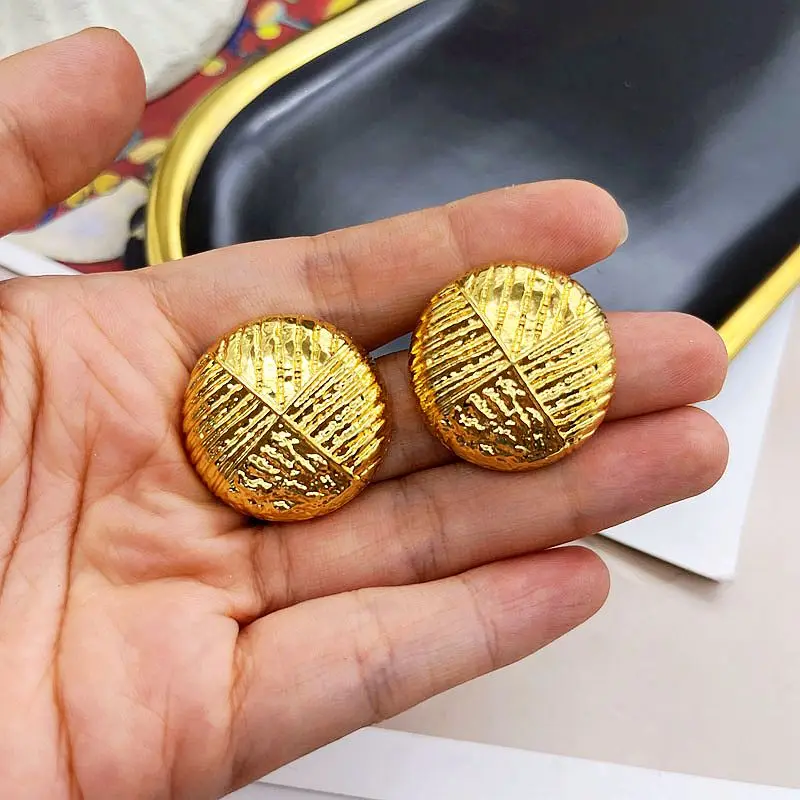 Round Earrings Textured Metal Alloy Vintage Antique Jewelry