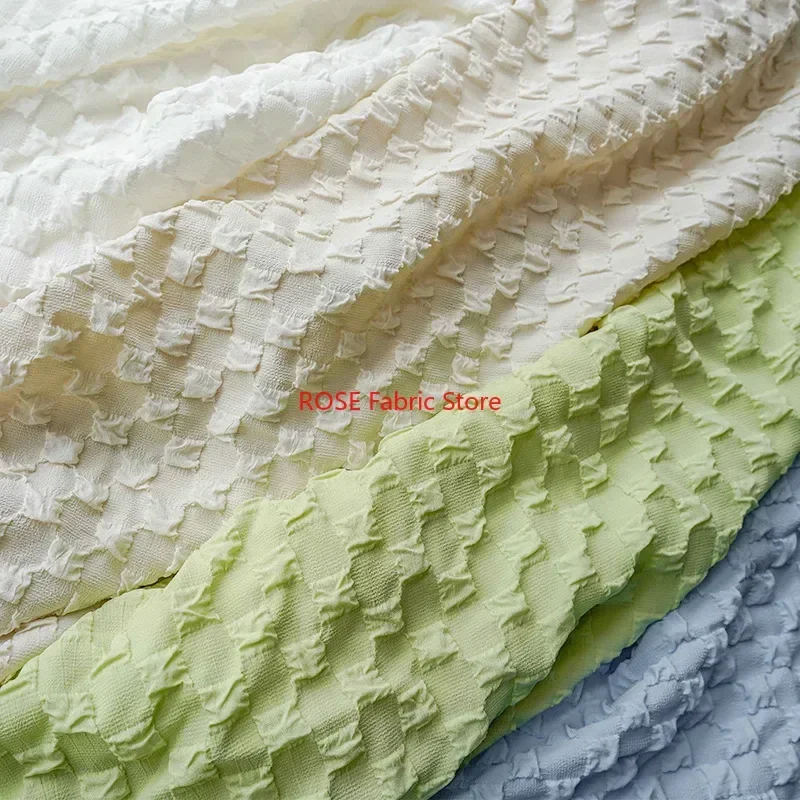 Checkered bubble-dyed Embossed fabric Soft Airy Chiffon lace Fabric, Breathable Striped Pleated fabric For Spring Dress, Shirt