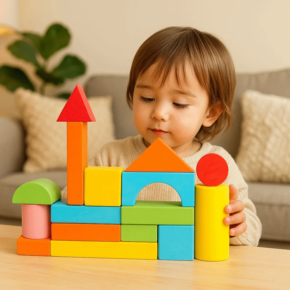 40 pçs/set blocos de construção de madeira coloridos com saco de armazenamento brinquedos educativos precoces aprendizagem 3d brinquedo de desenvolvimento sensorial