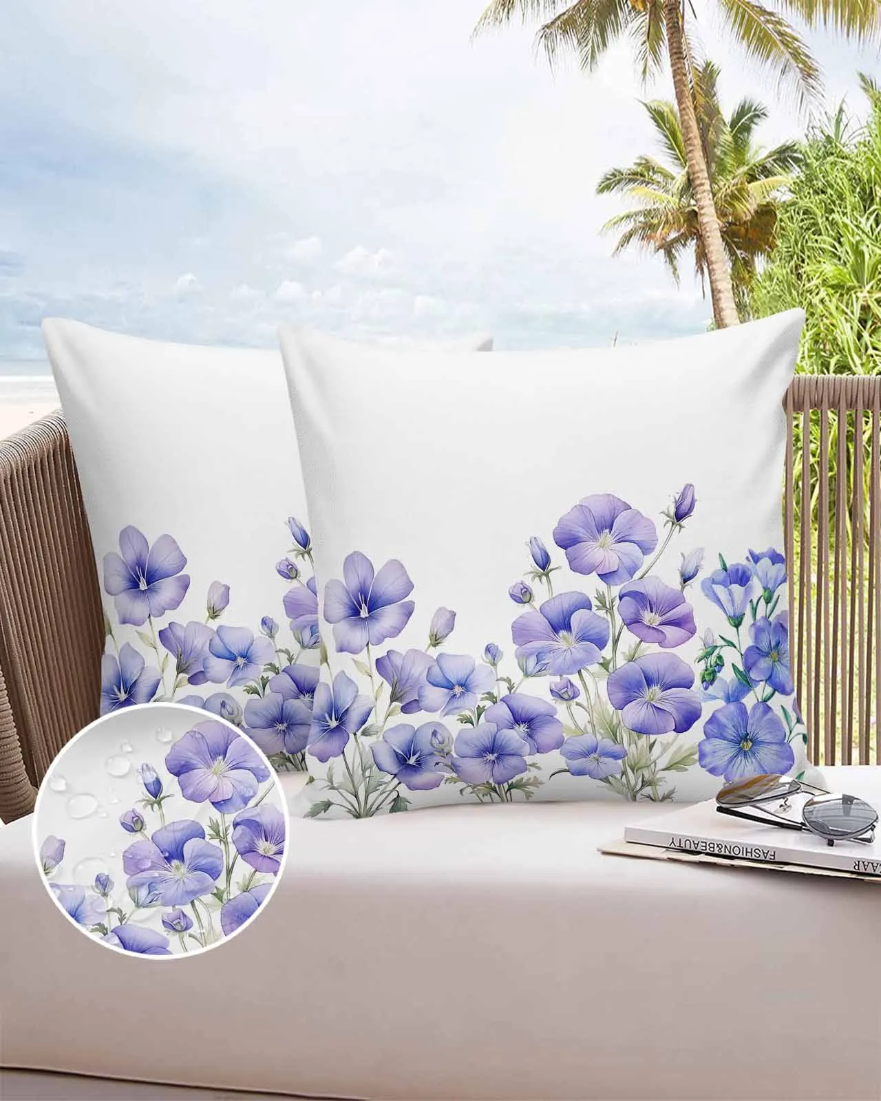 2/4PCS Outdoor Garden Chair Waterproof Cushion Cover Watercolor Hand-Painted Trumpet Flower Home Decor Pillow Case