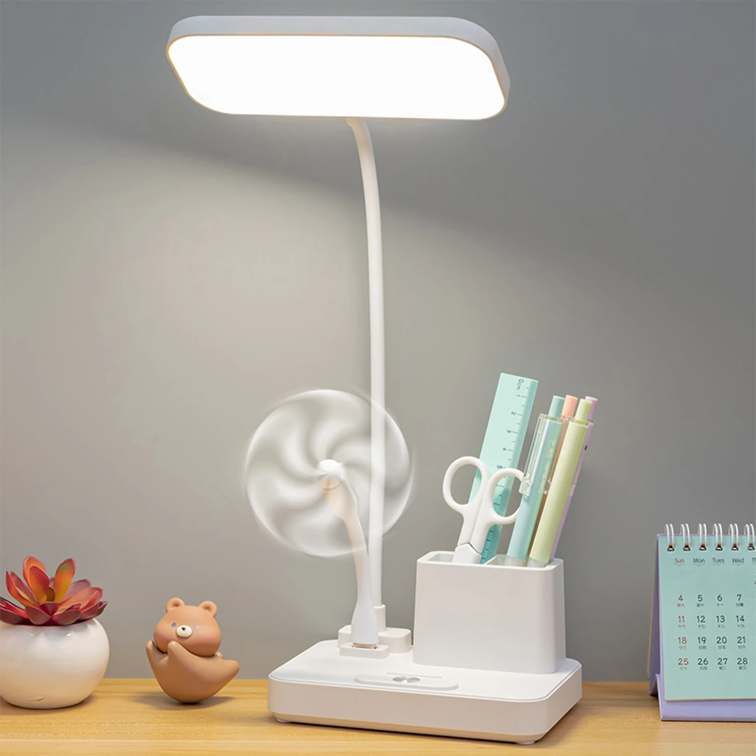 

（Gift: Fan and pen holder）--3 Modes Touch Dimming USB Dimming Clip Table Lamp Student Dormitory Learning Study Table Light