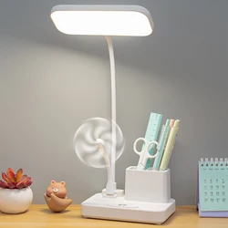 (Gift: Fan and pen holder)--3 Modes Touch Dimming USB Dimming Clip Table Lamp Student Dormitory Learning Study Table Light