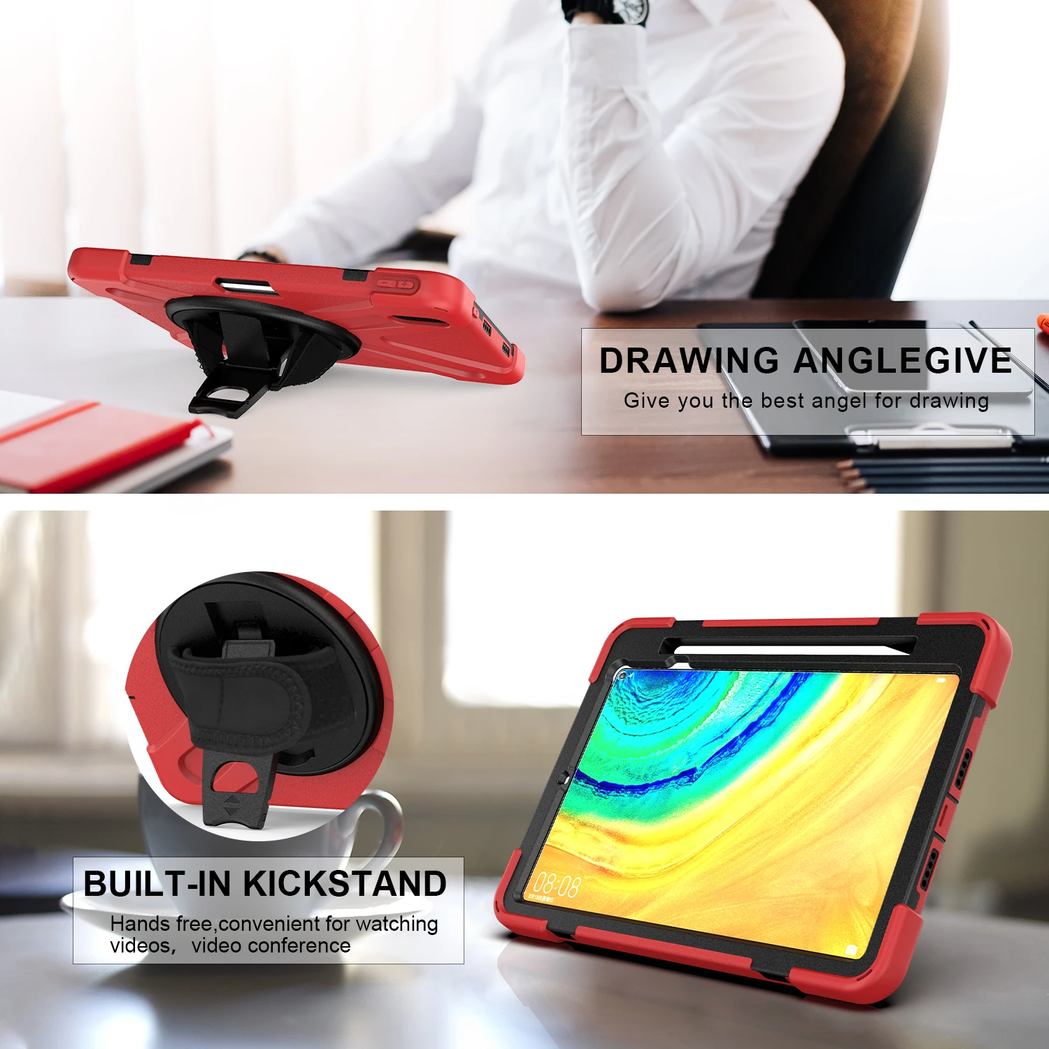 360 Rotating Hybrid Case Universal For Huawei MatePad Pro10.8 5G Heavy Duty Cover Shockproof With Pen Slot Hand & Shoulder Strap