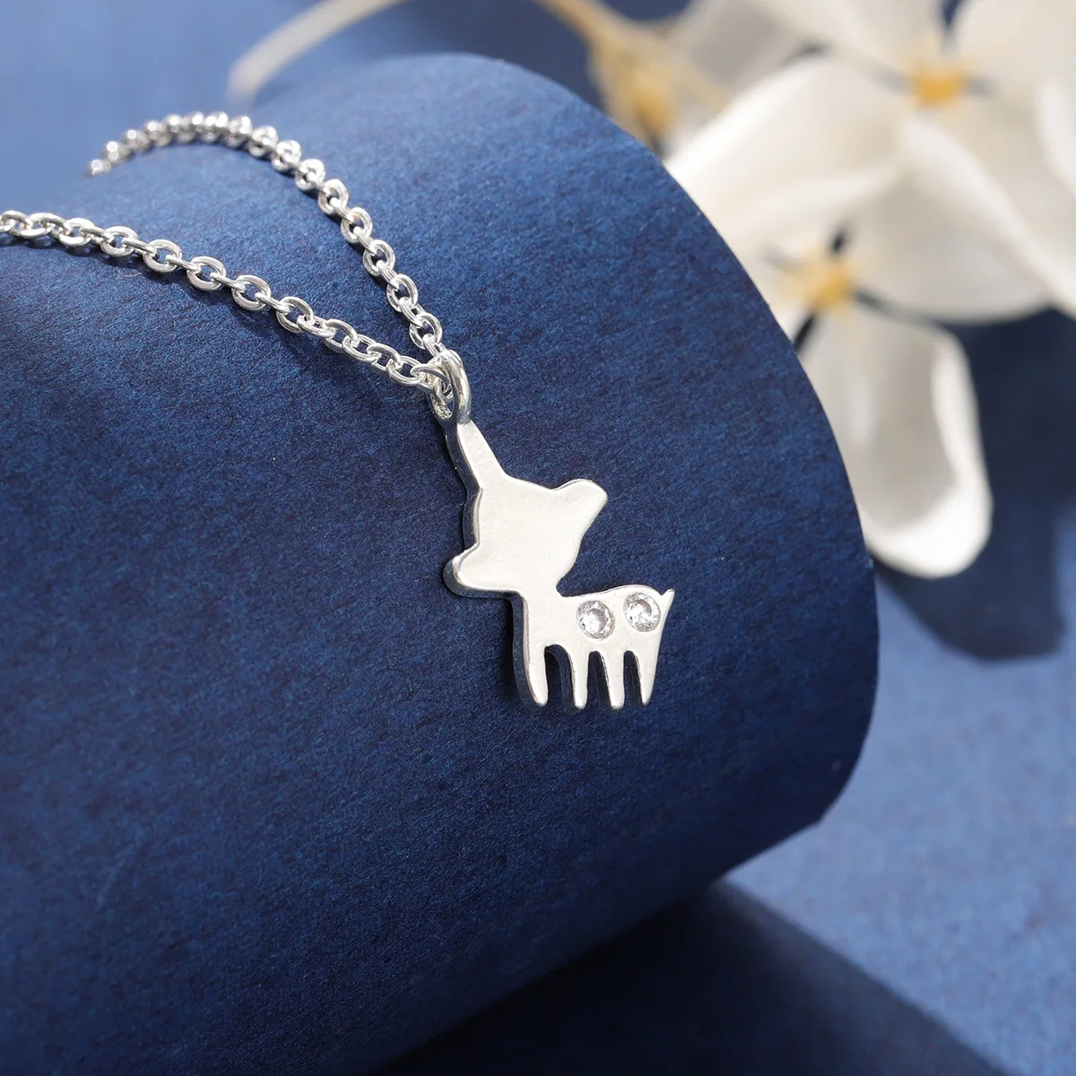 New Fashion Cute Deer Elk Flash Diamond Simple Girl Heart 925 Sterling Silver Jewelry Popular Gift Animal Necklaces  XL112