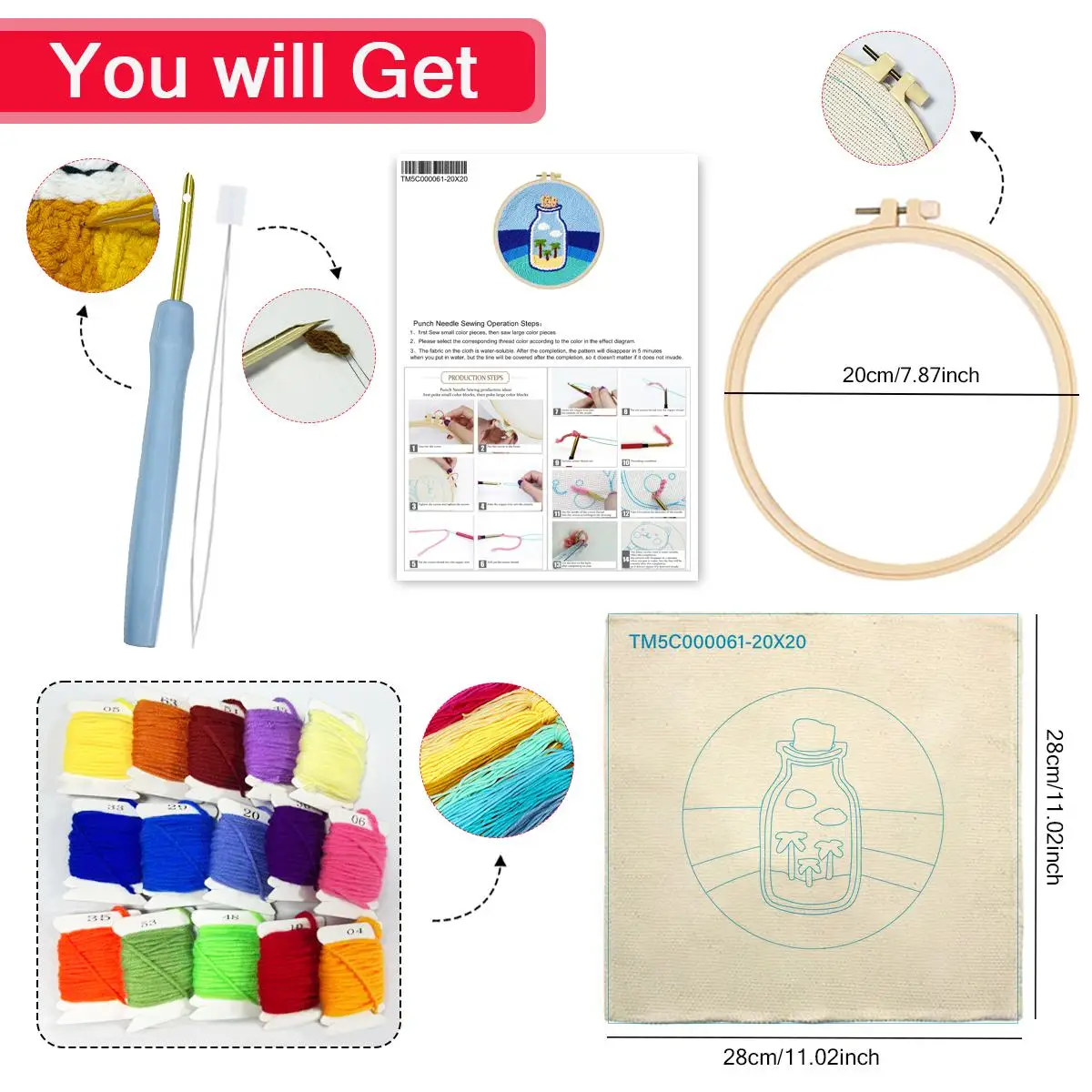 20X20CM/7,87 Zoll Flaschen-Sticknadel-Set, Stickerei-Kit, gestrickte Stickerei, DIY handgemachtes Geschenk, Nadelkunst – Detail 3