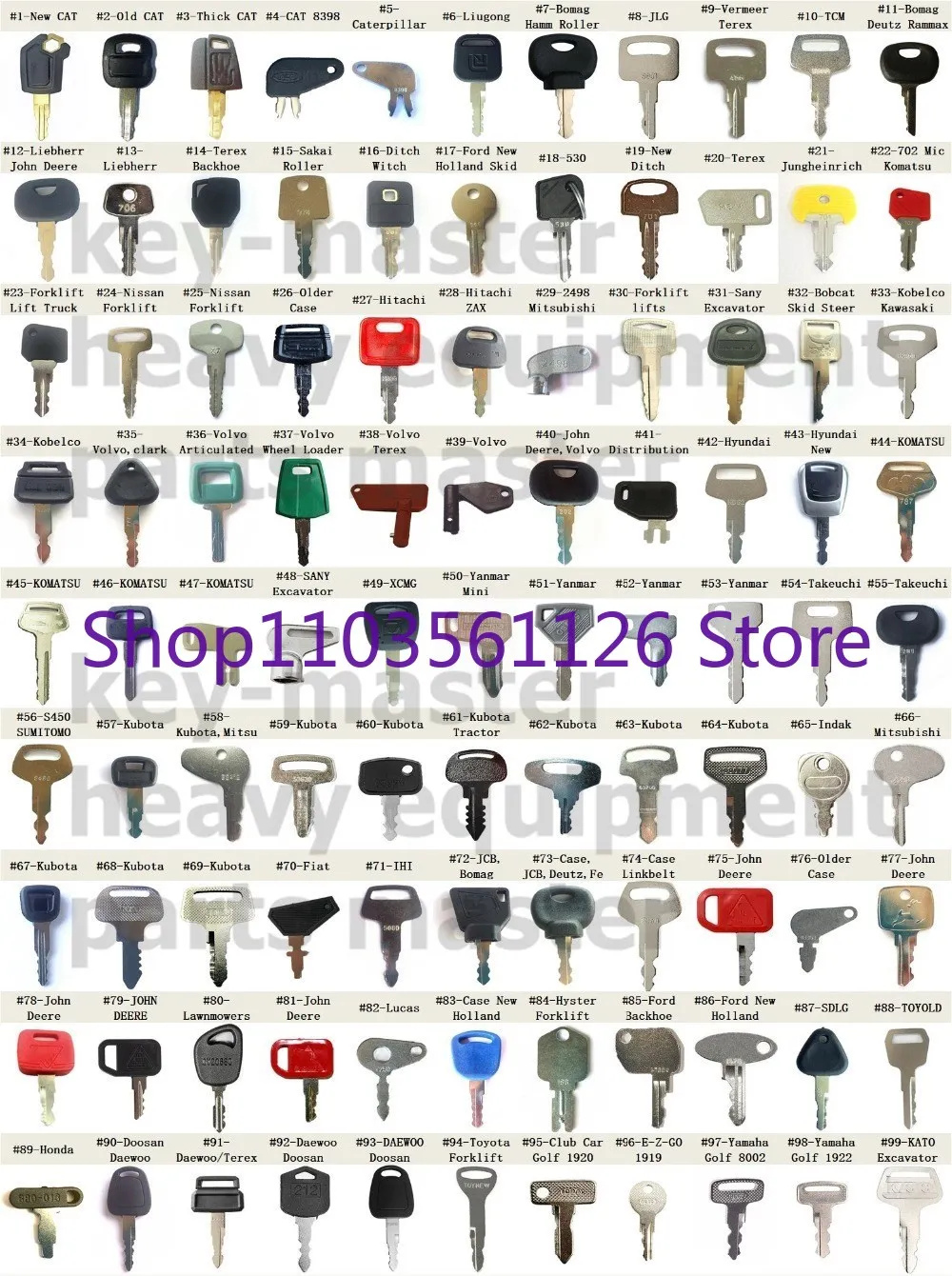 100Pcs Heavy Construction Equipment Key For Caterpilla Liebherr Bomag For John Deere  For Kubota Terex lift TCM IH For BOBCAT