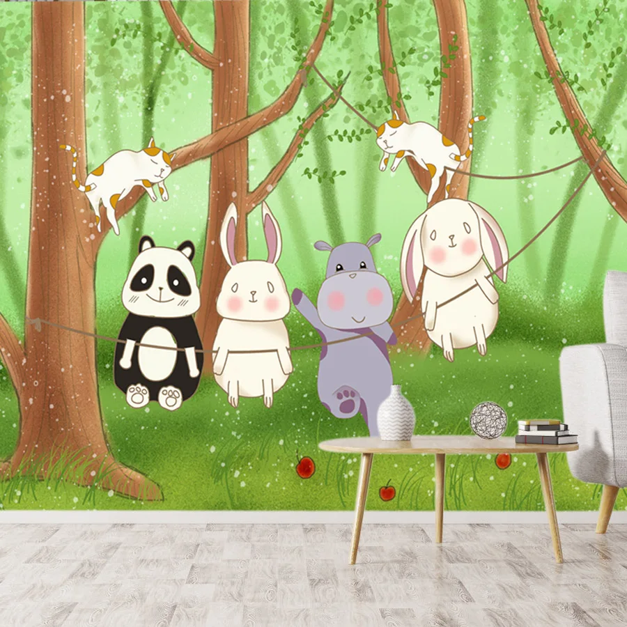 خلفيات مخصصة قابلة للتقشير واللصق لغرفة المعيشة، أوراق حائط الاتصال، لوحة الغابة الكرتونية، غرفة نوم الطفل، جداريات سرير الأطفال #5
