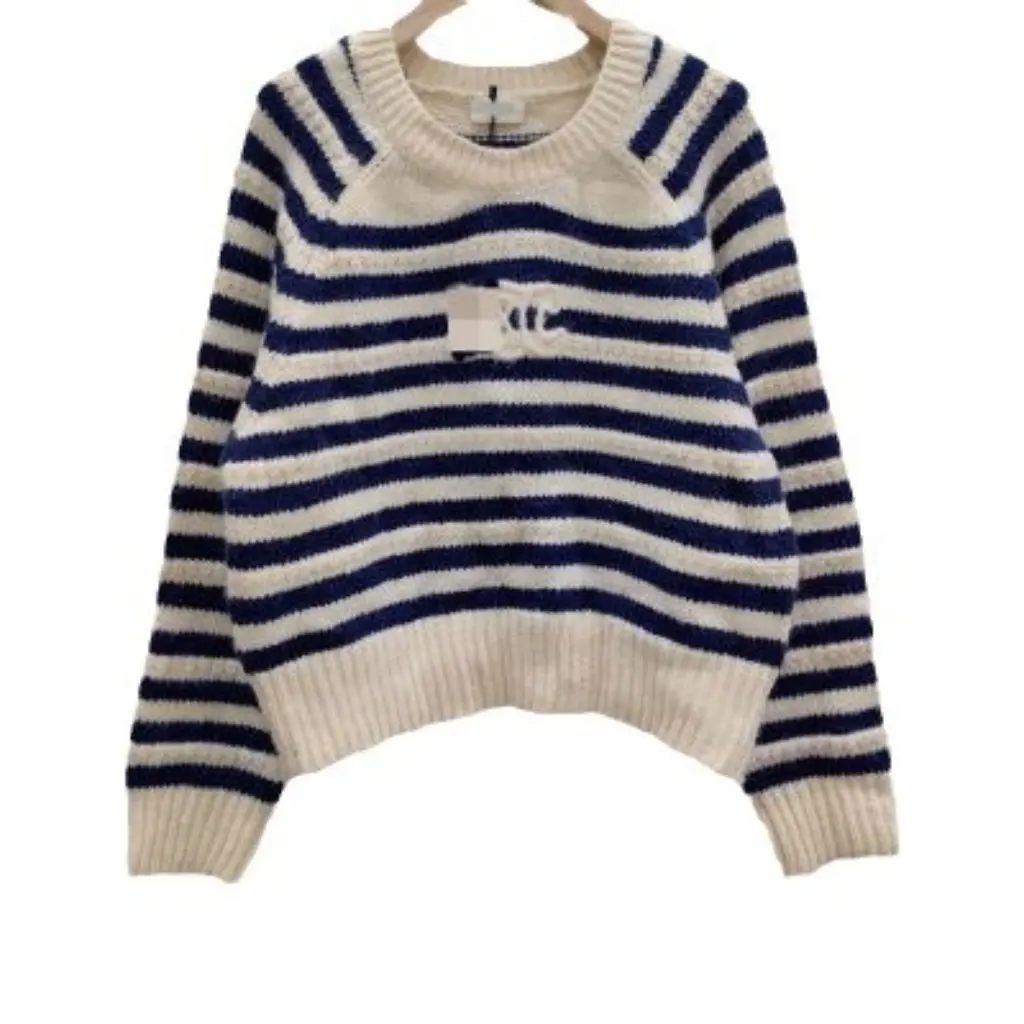 

Women's Black And White Striped Arc De Triomphe Jacquard Mohair Long Sleeve Sweater Autumn Niche Base Layer Knitwear