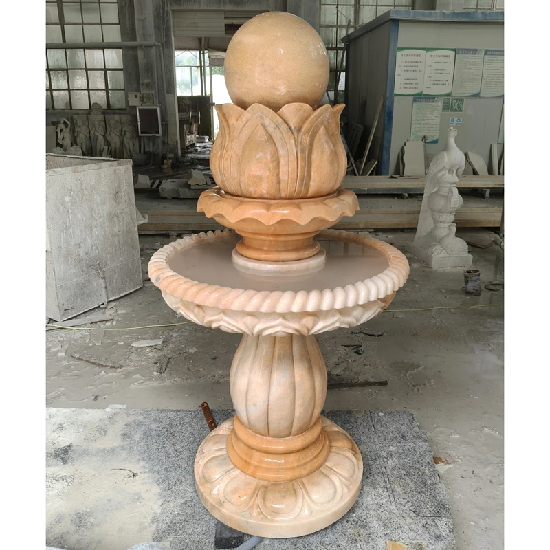 Customized Natural Sunset Beige Marble Fountain Sculpture Outdoor Fountain Decor for Garden Park Lake & Villa Deposit Only
