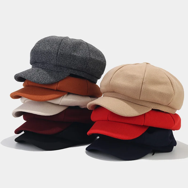 

Autumn Acrylic Warm Solid Octagonal Hats for Women and Men Berets Painter Hat Beanie Cap 127