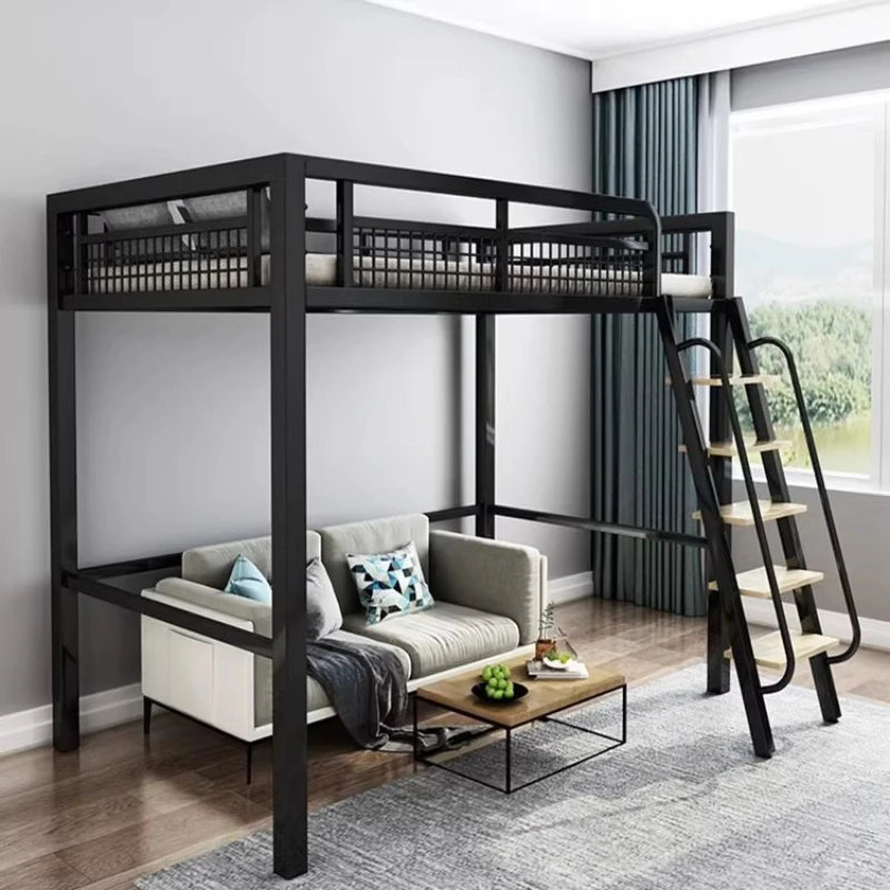 

Elevated bed Small apartment Upper bed Wrought iron bed Lower table Duplex second floor Iron frame