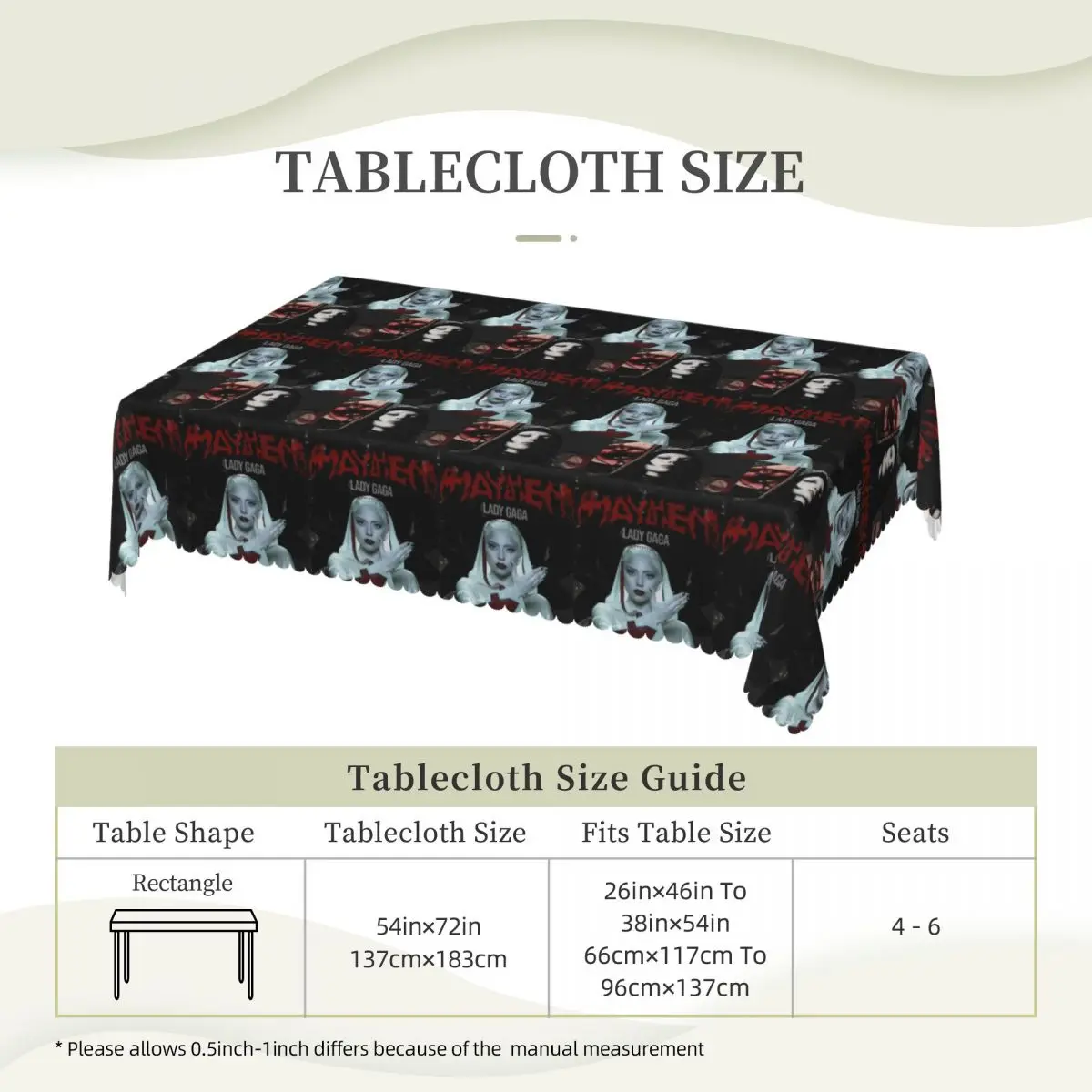Lady Gaga Mayhem Album Customized Rectangular Tablecloth Waterproof Table Cover for Festival Party Decorations Table Cloth